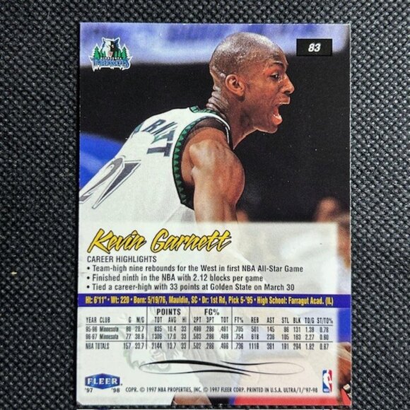 1997-98 Ultra #83 Kevin Garnett Minnesota Timberwolves Basketball Card - Picture 2 of 2